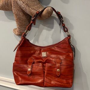 Dooney & Bourke Florentine Hobo russet Leather Shoulder Bag with Front Pockets